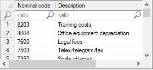 13. Nominal Code Lookup Panel