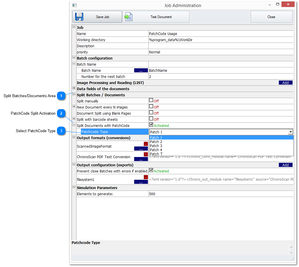 3.4.5.1.2. PatchCode Split on the Job Administration Window