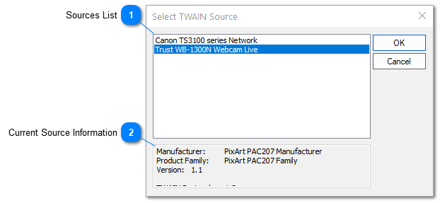 Select TWAIN Source window