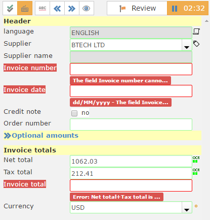 1. Data Entry Panel